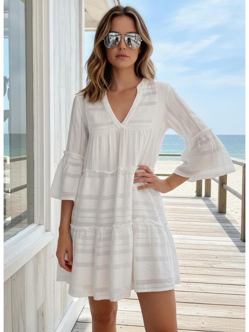 Accessorize London Women's XS White Tiered Beach Dress Cover-Up